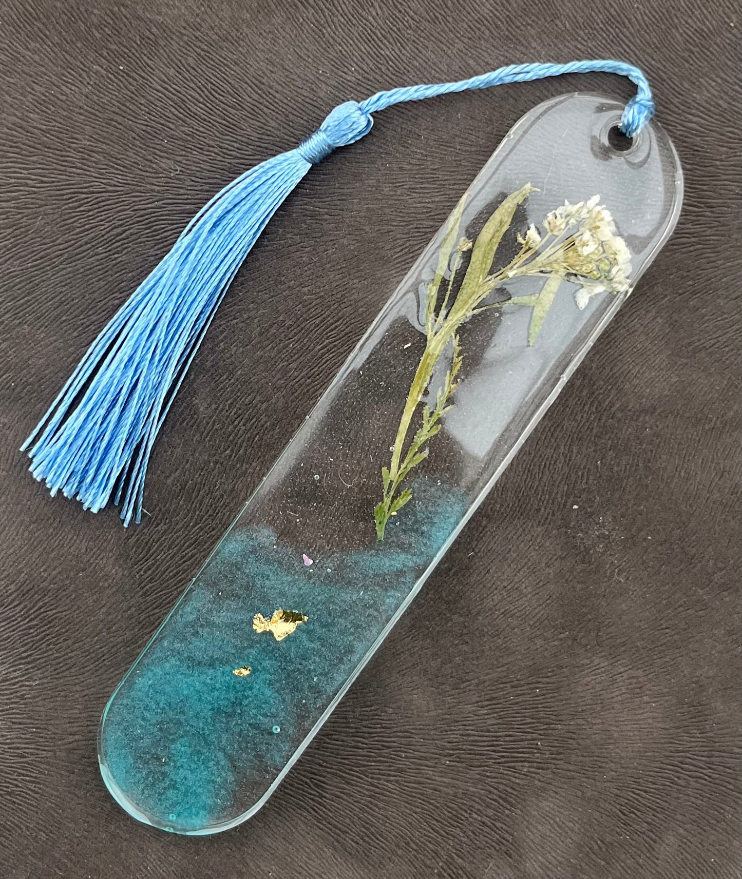 Floral Bookmark - Spring Collection, Blue Tassel