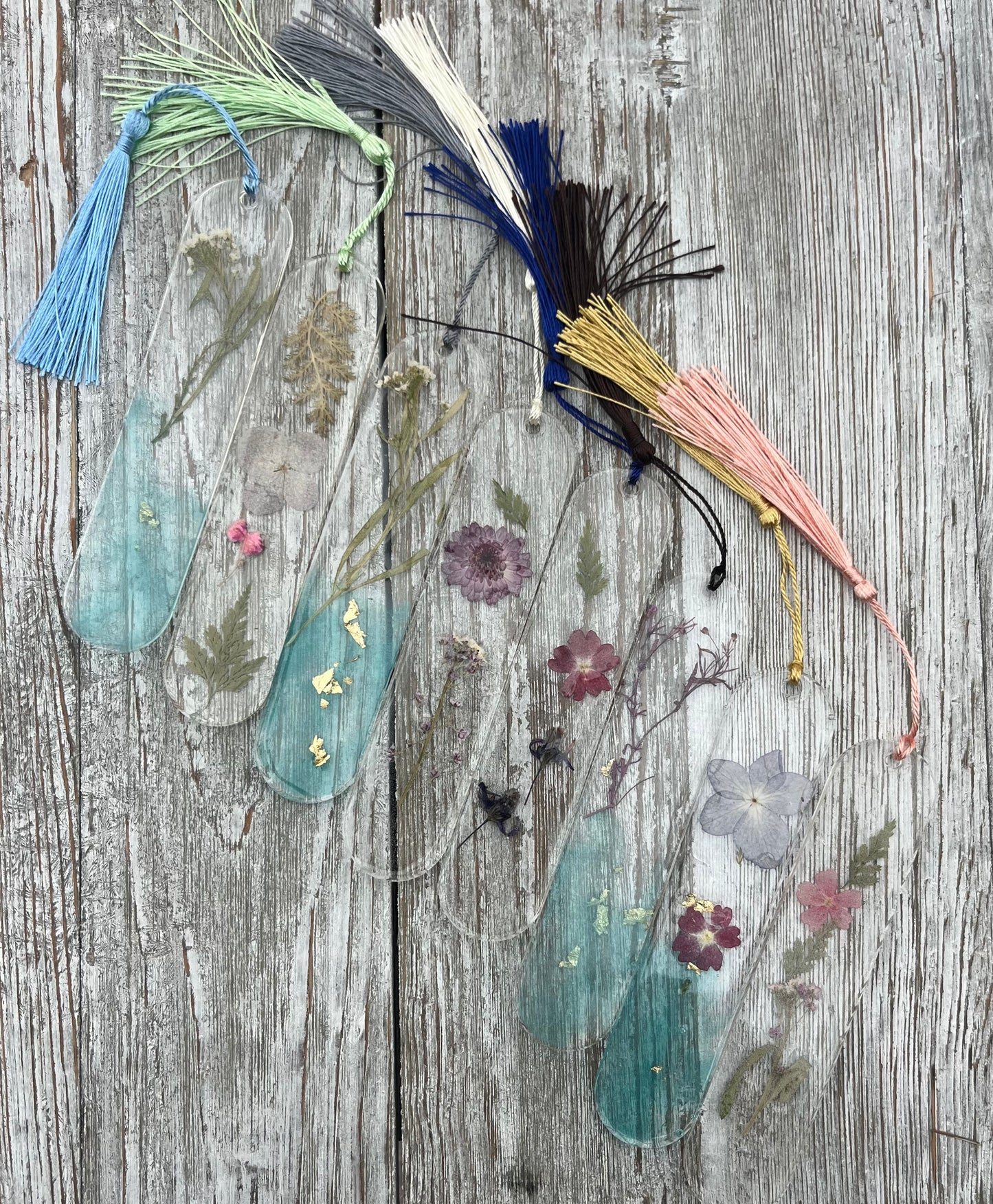 Floral Bookmark - Spring Collection, Blue Tassel