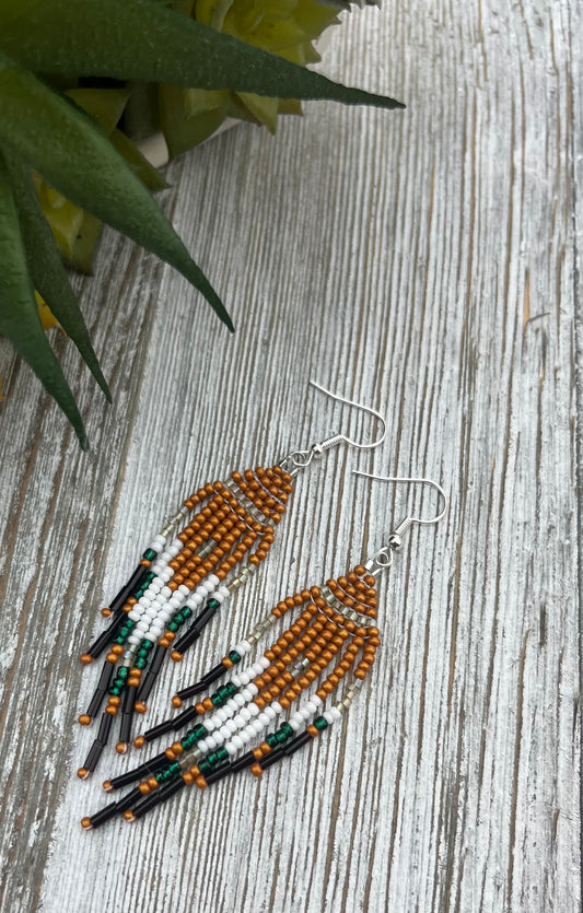 🌿 Beaded Fringe Earrings – Spring Collection Brown and Green